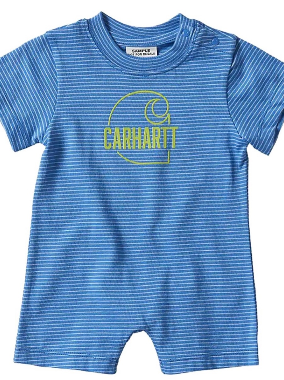 Carhartt Blue & White Striped Short-Sleeve Logo Romper, 3 months